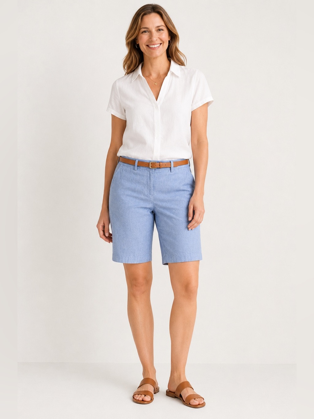 Talbots WOMENS LIGHT BLUE SHORTS POCKETS BUTTON AND ZIP FLY SIZE 8